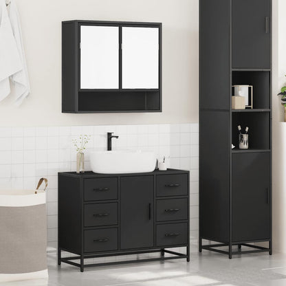 2 Piece Bathroom Furniture Set Black Engineered Wood