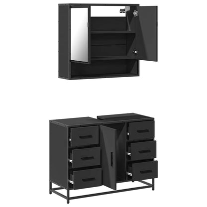 2 Piece Bathroom Furniture Set Black Engineered Wood