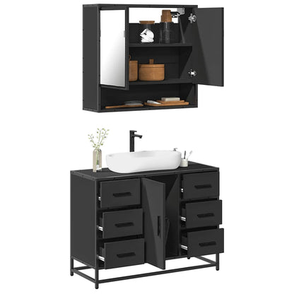 2 Piece Bathroom Furniture Set Black Engineered Wood