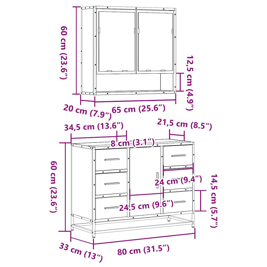 2 Piece Bathroom Furniture Set Sonoma Oak Engineered Wood