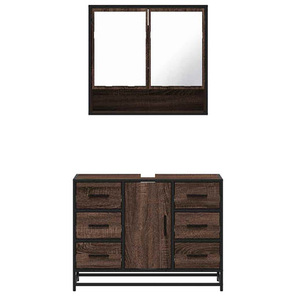 2 Piece Bathroom Furniture Set Brown Oak Engineered Wood