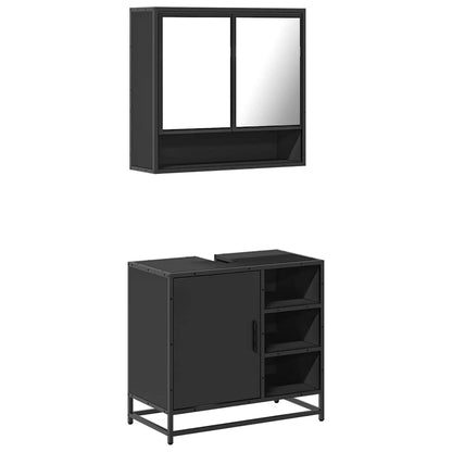 2 Piece Bathroom Furniture Set Black Engineered Wood