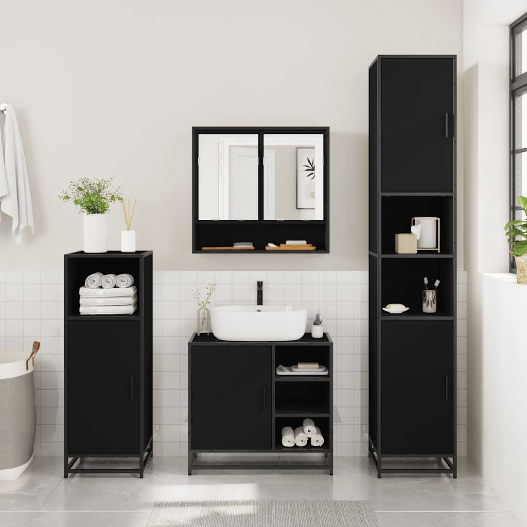 2 Piece Bathroom Furniture Set Black Engineered Wood