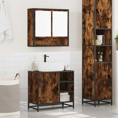 2 Piece Bathroom Furniture Set Smoked Oak Engineered Wood