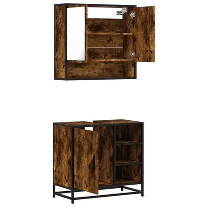 2 Piece Bathroom Furniture Set Smoked Oak Engineered Wood