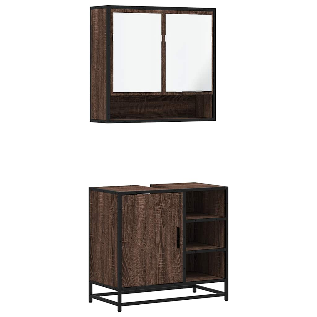 2 Piece Bathroom Furniture Set Brown Oak Engineered Wood