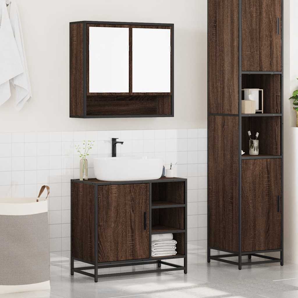 2 Piece Bathroom Furniture Set Brown Oak Engineered Wood