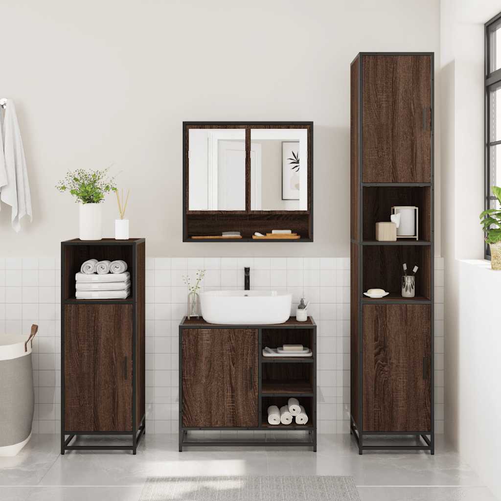 2 Piece Bathroom Furniture Set Brown Oak Engineered Wood