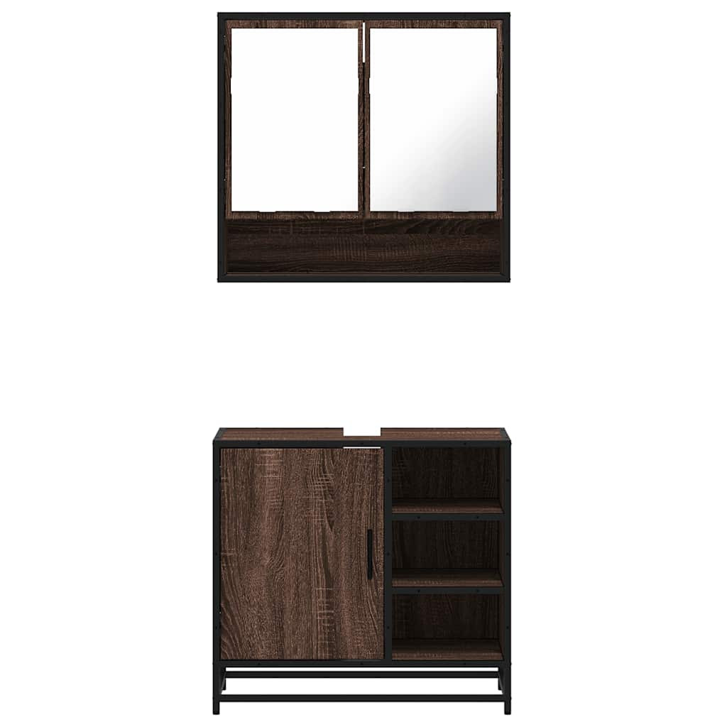 2 Piece Bathroom Furniture Set Brown Oak Engineered Wood