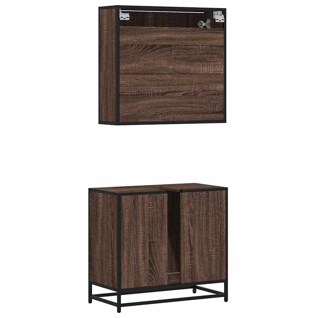 2 Piece Bathroom Furniture Set Brown Oak Engineered Wood