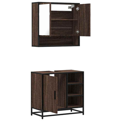 2 Piece Bathroom Furniture Set Brown Oak Engineered Wood