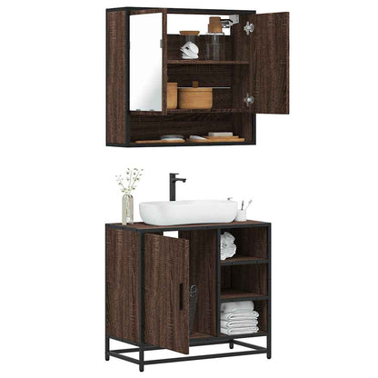 2 Piece Bathroom Furniture Set Brown Oak Engineered Wood