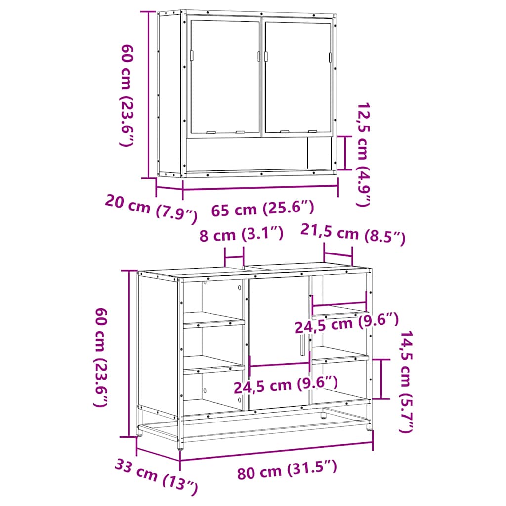 2 Piece Bathroom Furniture Set Grey Sonoma Engineered Wood