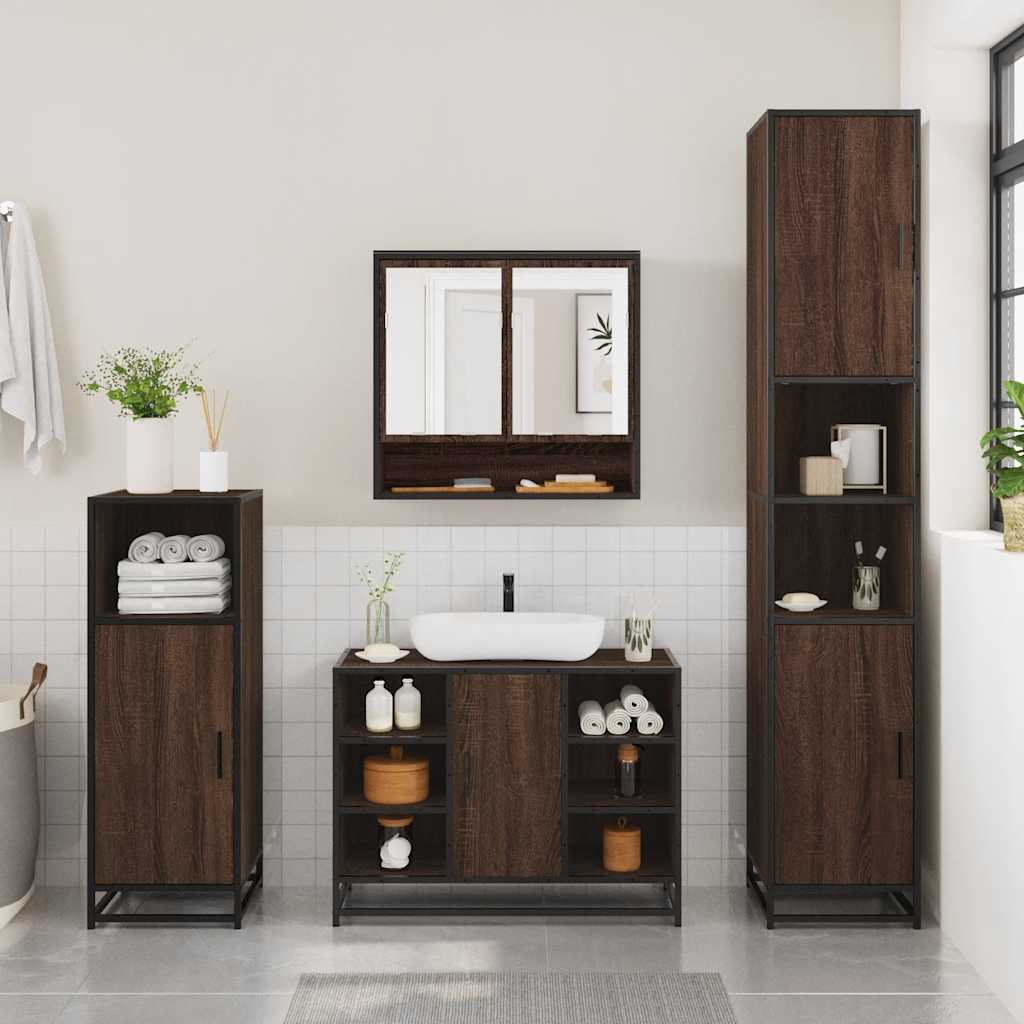 2 Piece Bathroom Furniture Set Brown Oak Engineered Wood