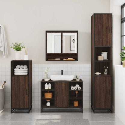 2 Piece Bathroom Furniture Set Brown Oak Engineered Wood