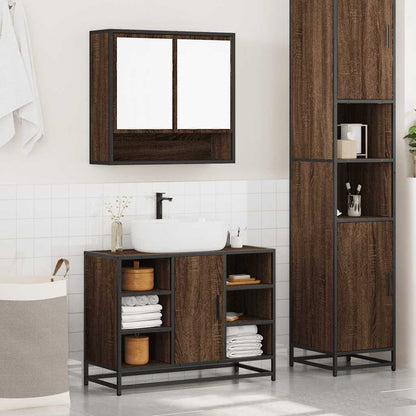 2 Piece Bathroom Furniture Set Brown Oak Engineered Wood