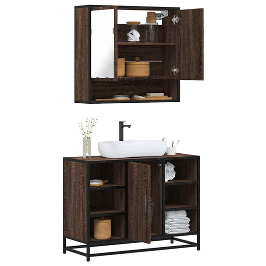 2 Piece Bathroom Furniture Set Brown Oak Engineered Wood