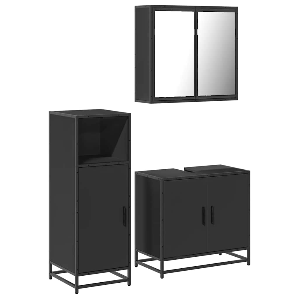 3 Piece Bathroom Furniture Set Black Engineered Wood