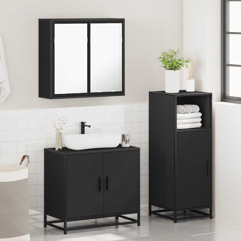 3 Piece Bathroom Furniture Set Black Engineered Wood