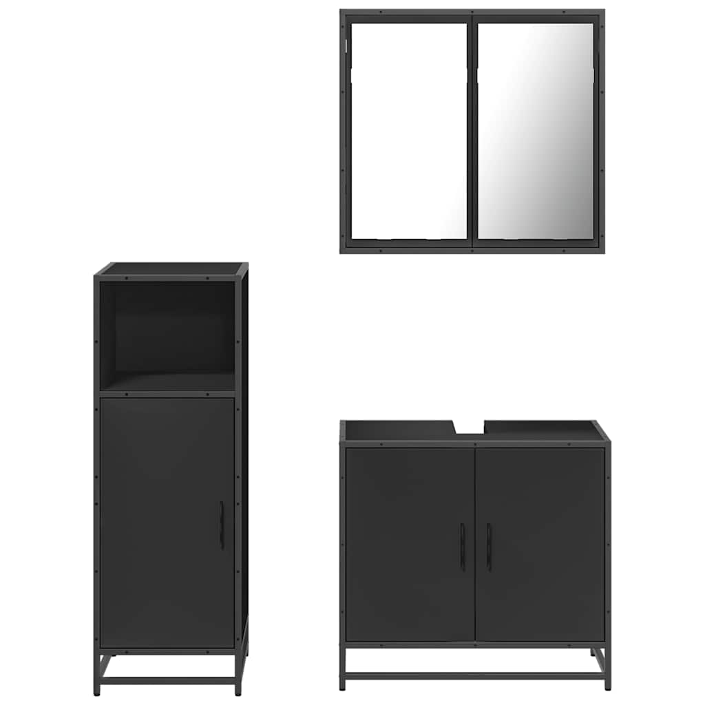 3 Piece Bathroom Furniture Set Black Engineered Wood