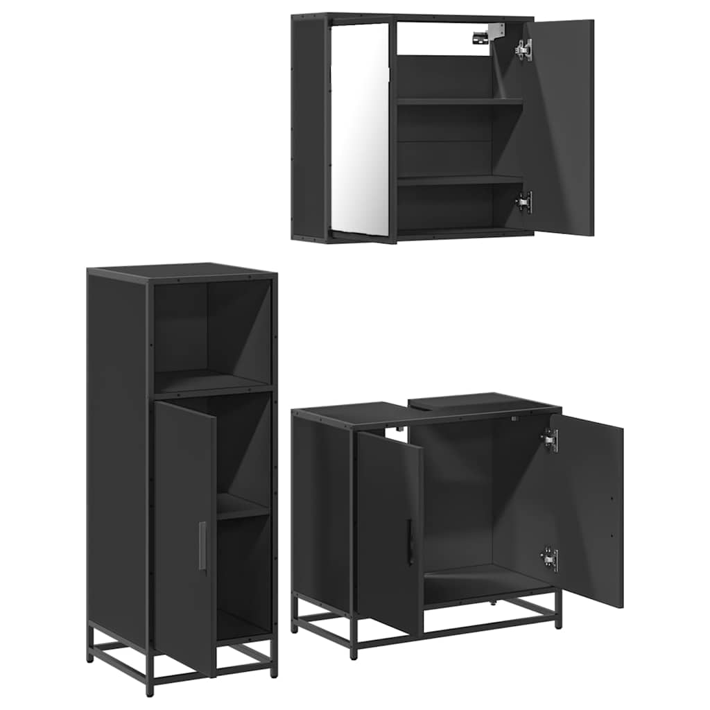 3 Piece Bathroom Furniture Set Black Engineered Wood