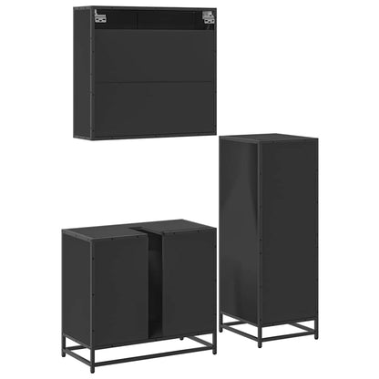 3 Piece Bathroom Furniture Set Black Engineered Wood