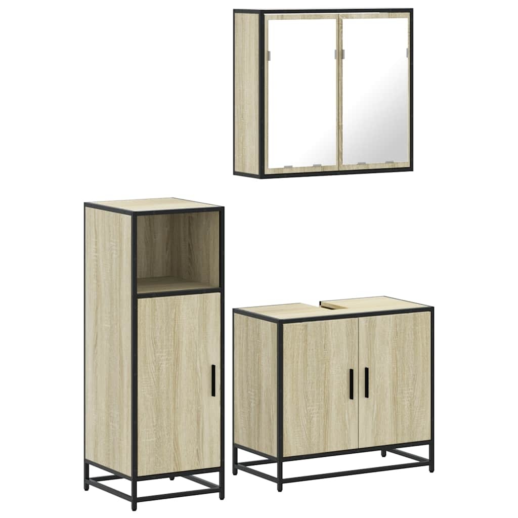 3 Piece Bathroom Furniture Set Sonoma Oak Engineered Wood