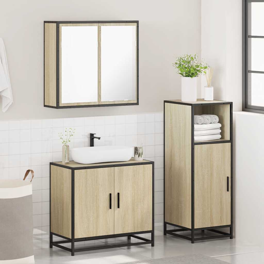 3 Piece Bathroom Furniture Set Sonoma Oak Engineered Wood