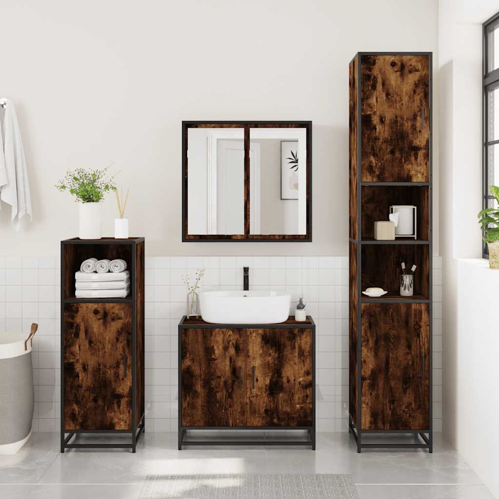 3 Piece Bathroom Furniture Set Smoked Oak Engineered Wood