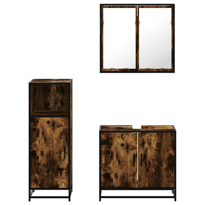 3 Piece Bathroom Furniture Set Smoked Oak Engineered Wood