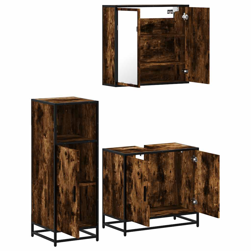 3 Piece Bathroom Furniture Set Smoked Oak Engineered Wood