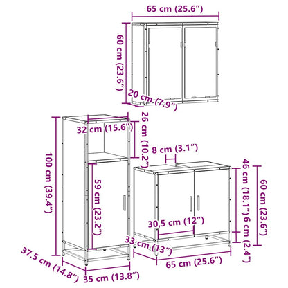 3 Piece Bathroom Furniture Set Smoked Oak Engineered Wood