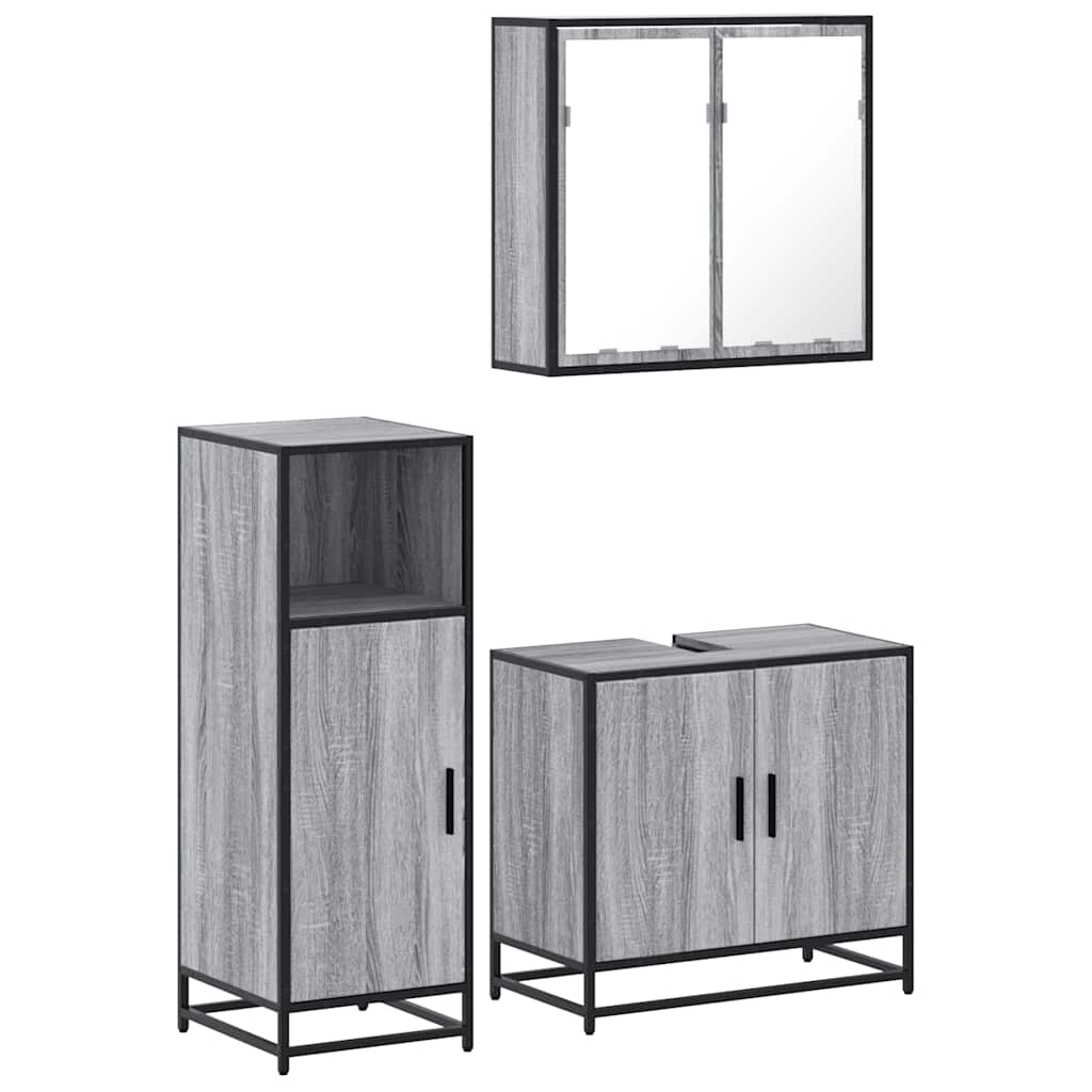 3 Piece Bathroom Furniture Set Grey Sonoma Engineered Wood