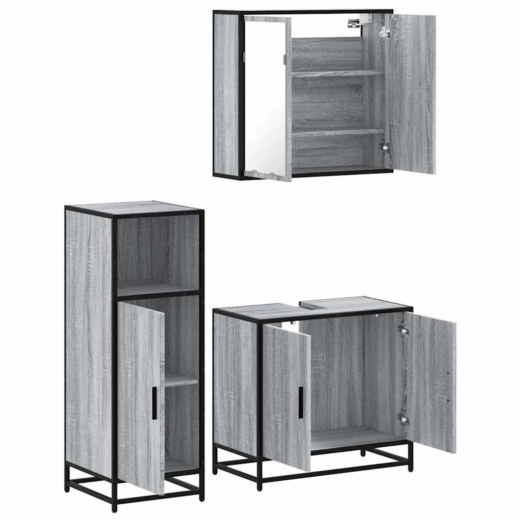 3 Piece Bathroom Furniture Set Grey Sonoma Engineered Wood