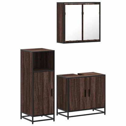 3 Piece Bathroom Furniture Set Brown Oak Engineered Wood