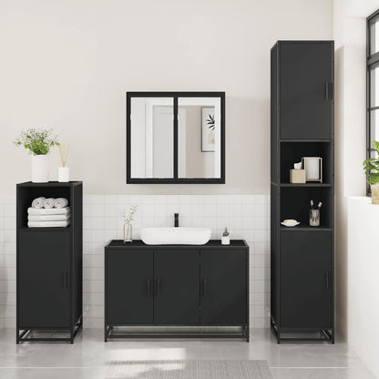 3 Piece Bathroom Furniture Set Black Engineered Wood