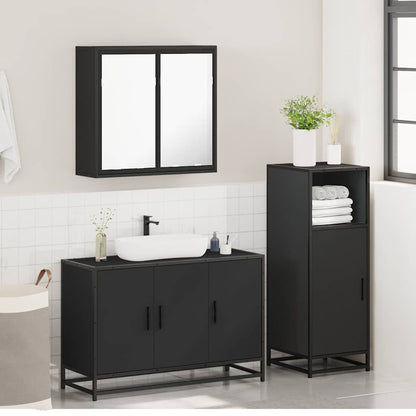 3 Piece Bathroom Furniture Set Black Engineered Wood