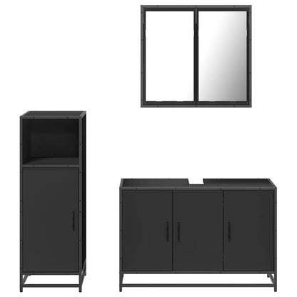 3 Piece Bathroom Furniture Set Black Engineered Wood