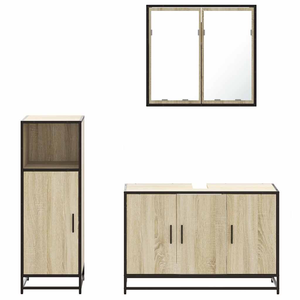 3 Piece Bathroom Furniture Set Sonoma Oak Engineered Wood