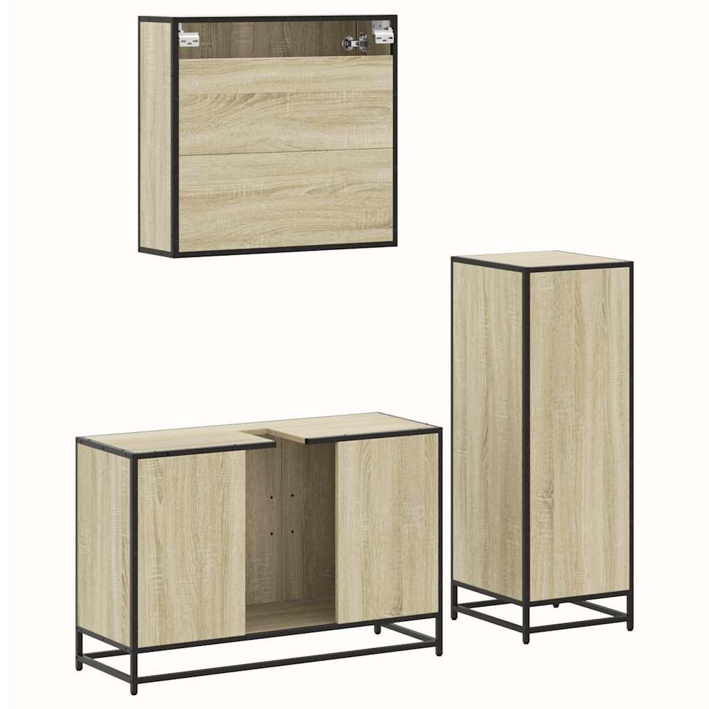 3 Piece Bathroom Furniture Set Sonoma Oak Engineered Wood