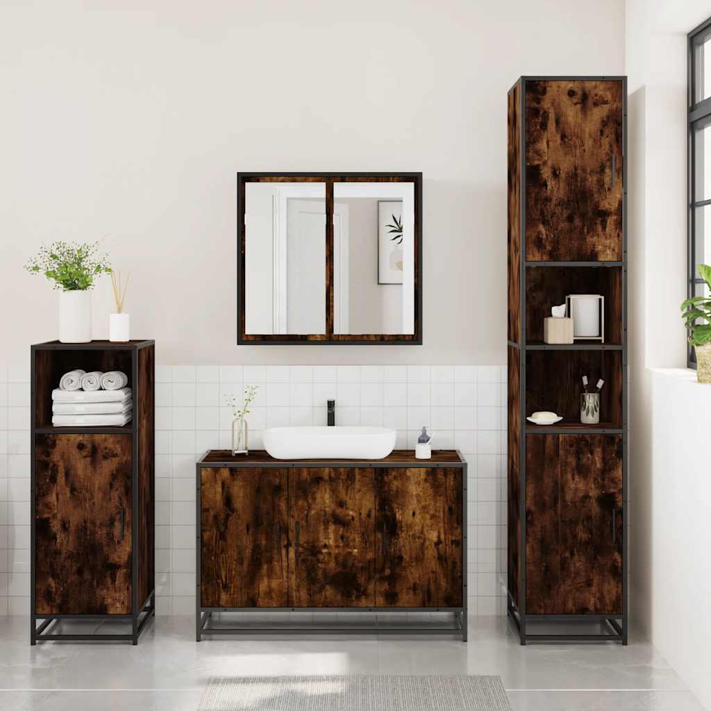 3 Piece Bathroom Furniture Set Smoked Oak Engineered Wood