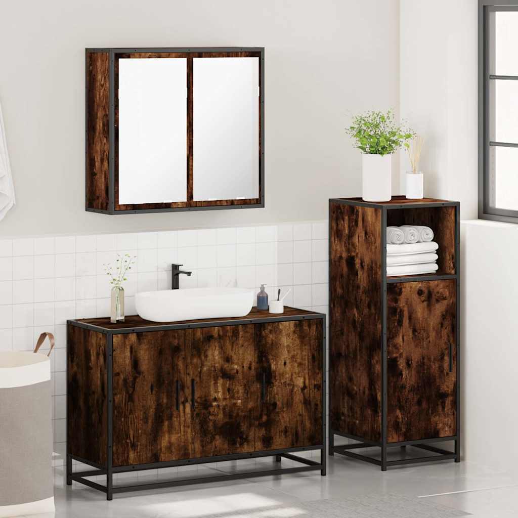 3 Piece Bathroom Furniture Set Smoked Oak Engineered Wood