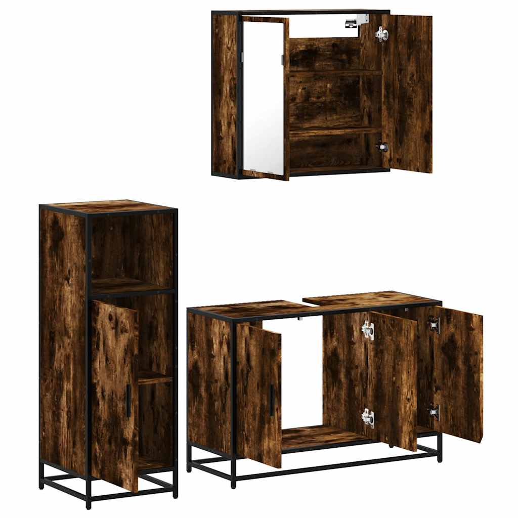 3 Piece Bathroom Furniture Set Smoked Oak Engineered Wood