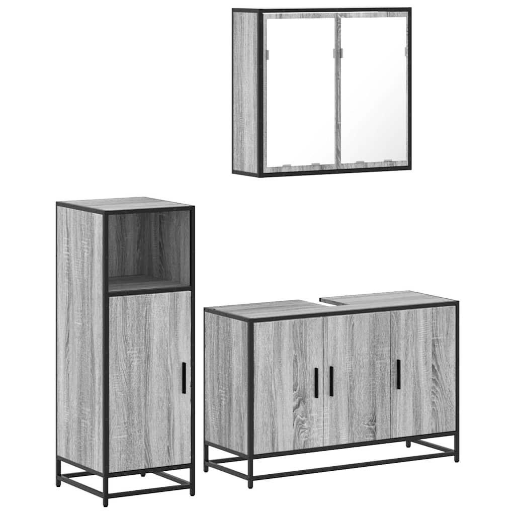 3 Piece Bathroom Furniture Set Grey Sonoma Engineered Wood