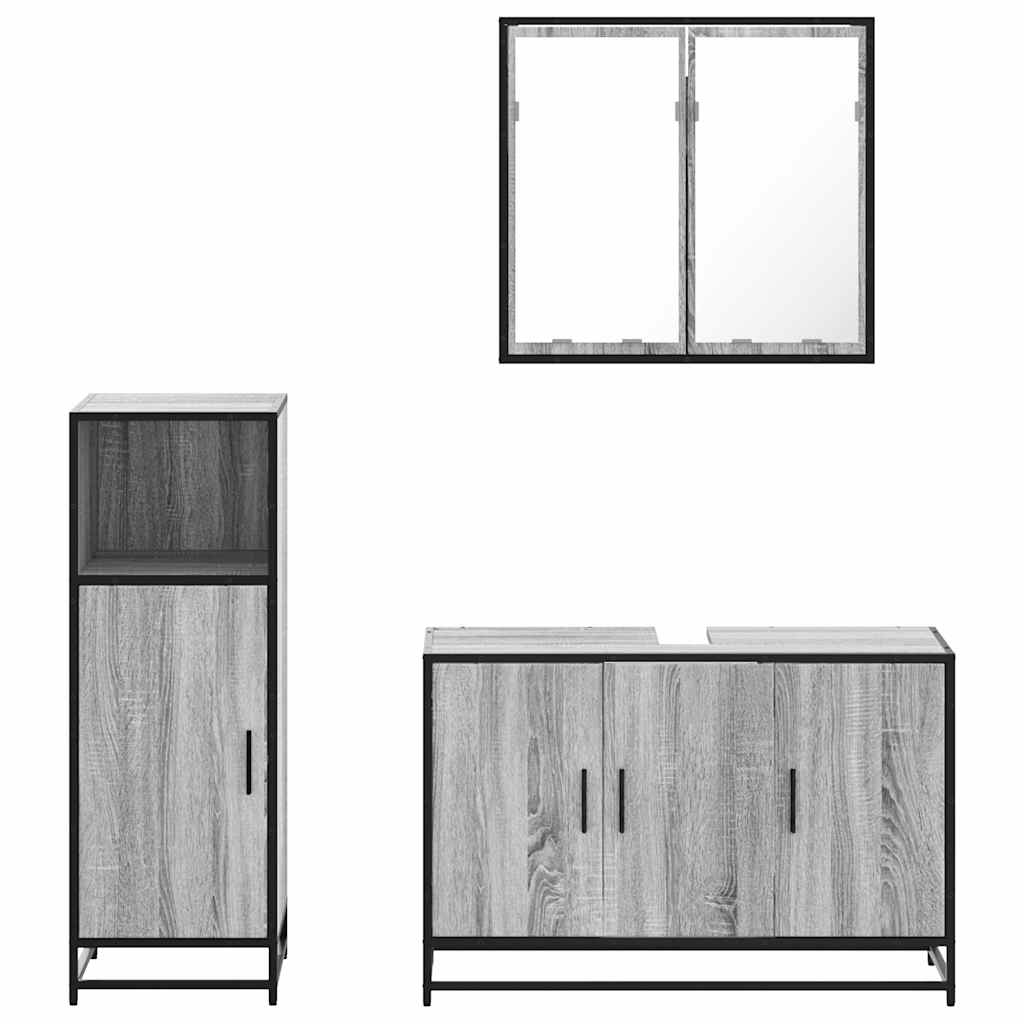 3 Piece Bathroom Furniture Set Grey Sonoma Engineered Wood