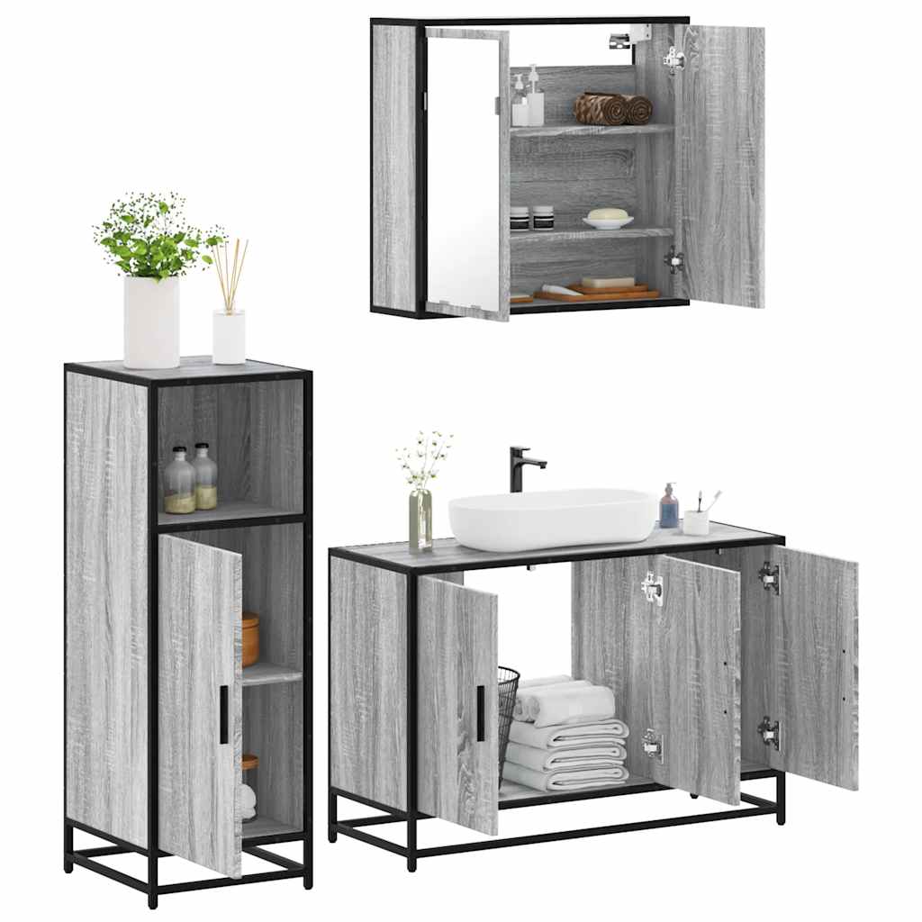 3 Piece Bathroom Furniture Set Grey Sonoma Engineered Wood