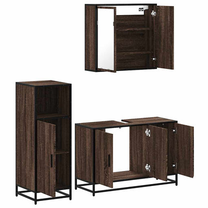 3 Piece Bathroom Furniture Set Brown Oak Engineered Wood