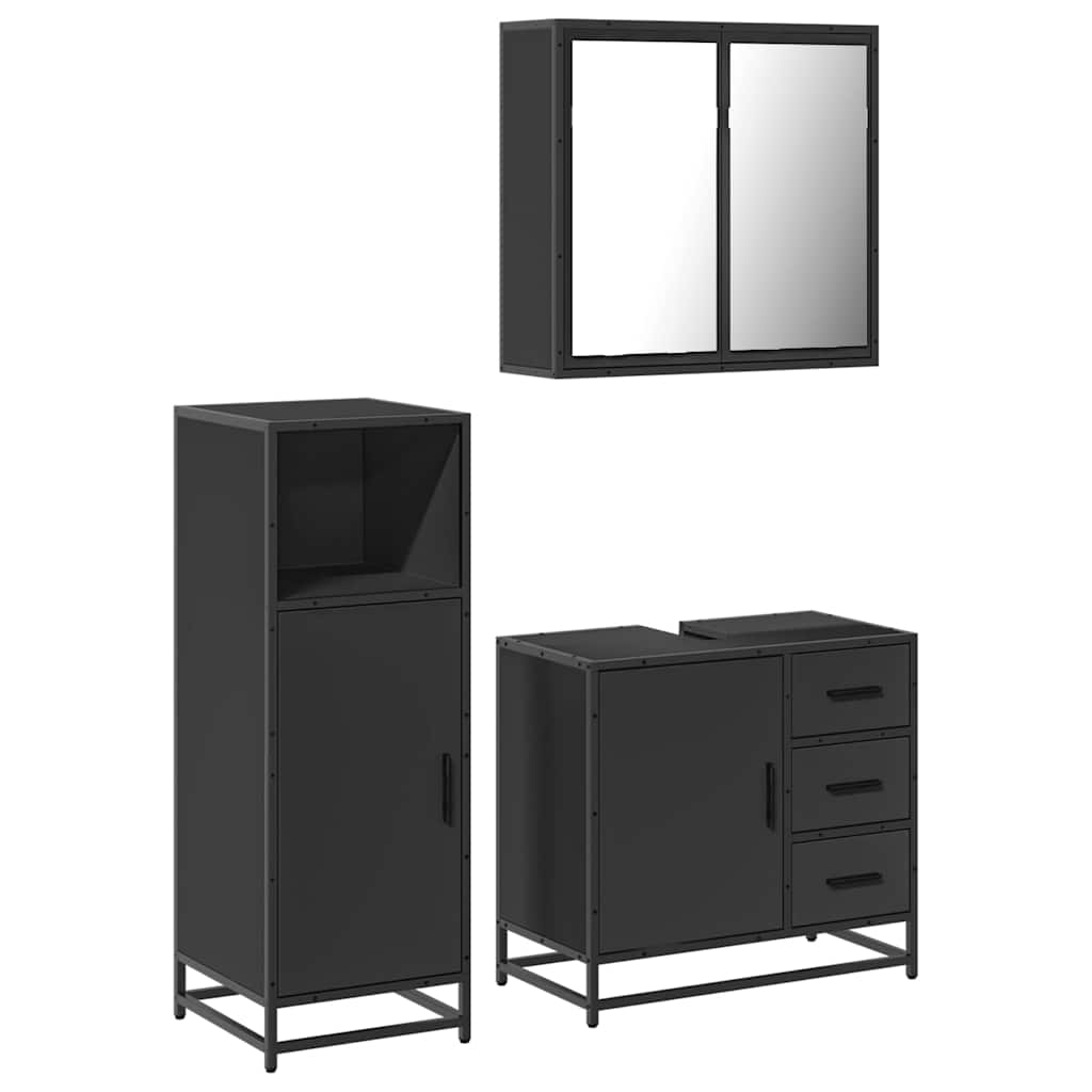 3 Piece Bathroom Furniture Set Black Engineered Wood