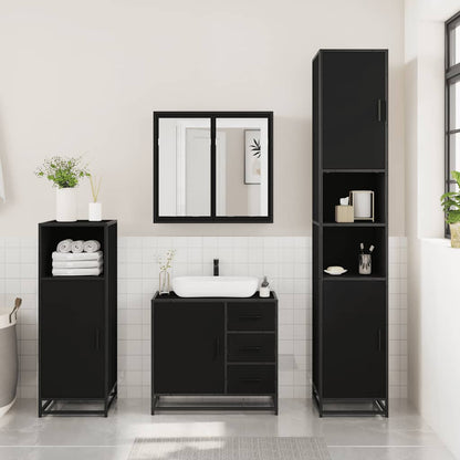 3 Piece Bathroom Furniture Set Black Engineered Wood