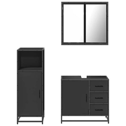 3 Piece Bathroom Furniture Set Black Engineered Wood